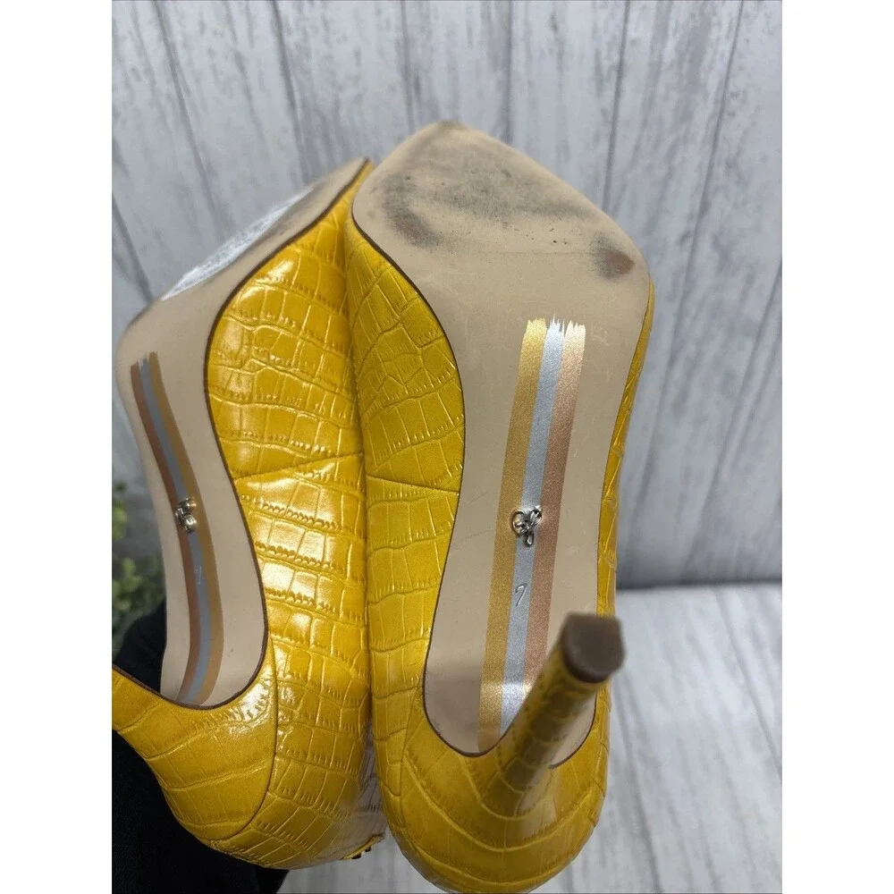 Womens Size 7 Sam Edelman Hazel Heel In Yellow Crocco EUC - Picture 7 of 7